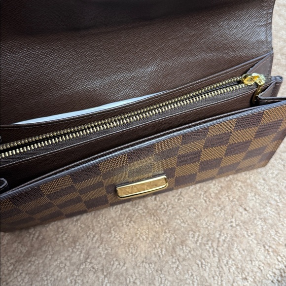 Louis Vuitton Brown Checkered Clutch with Gold Clasp